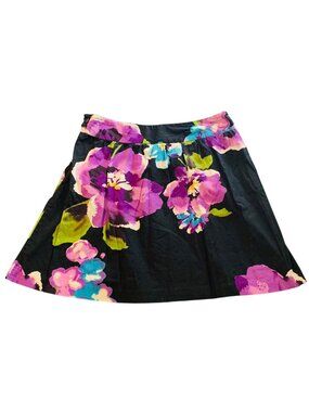 Vintage Tracy Evans Limited Black Floral Circle Skirt Size 11 Side Zip Pockets